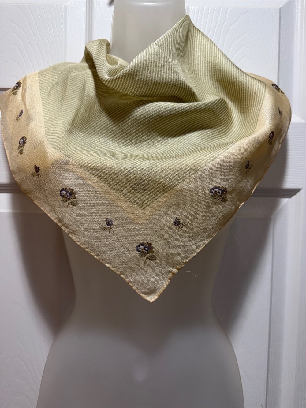 Authentic Classic Calvin Klein Beige Scarf with Purple Floral Border
